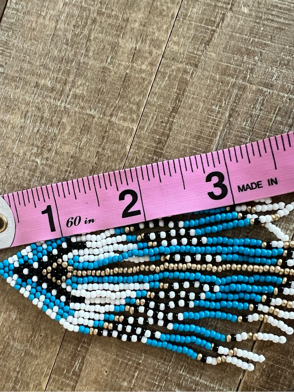 Blue White Beaded Fringe Tassel Earrings Boho Western Cowgirl - Picture 7 of 8